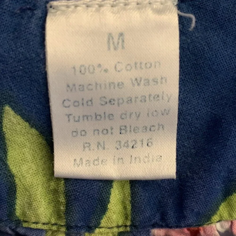 Vintage Ladies Mumu Dress w Pockets Tropical Floral MED Cotton Midi Blue w Pink - Picture 8 of 12